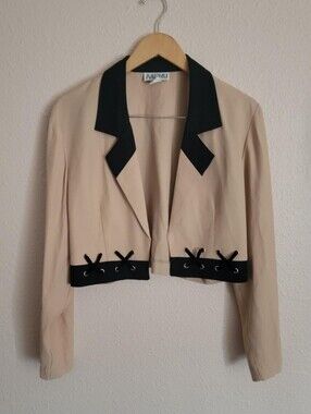 Menu black Cream vintage cropped open front long sleeve blouse top cardigan 90s